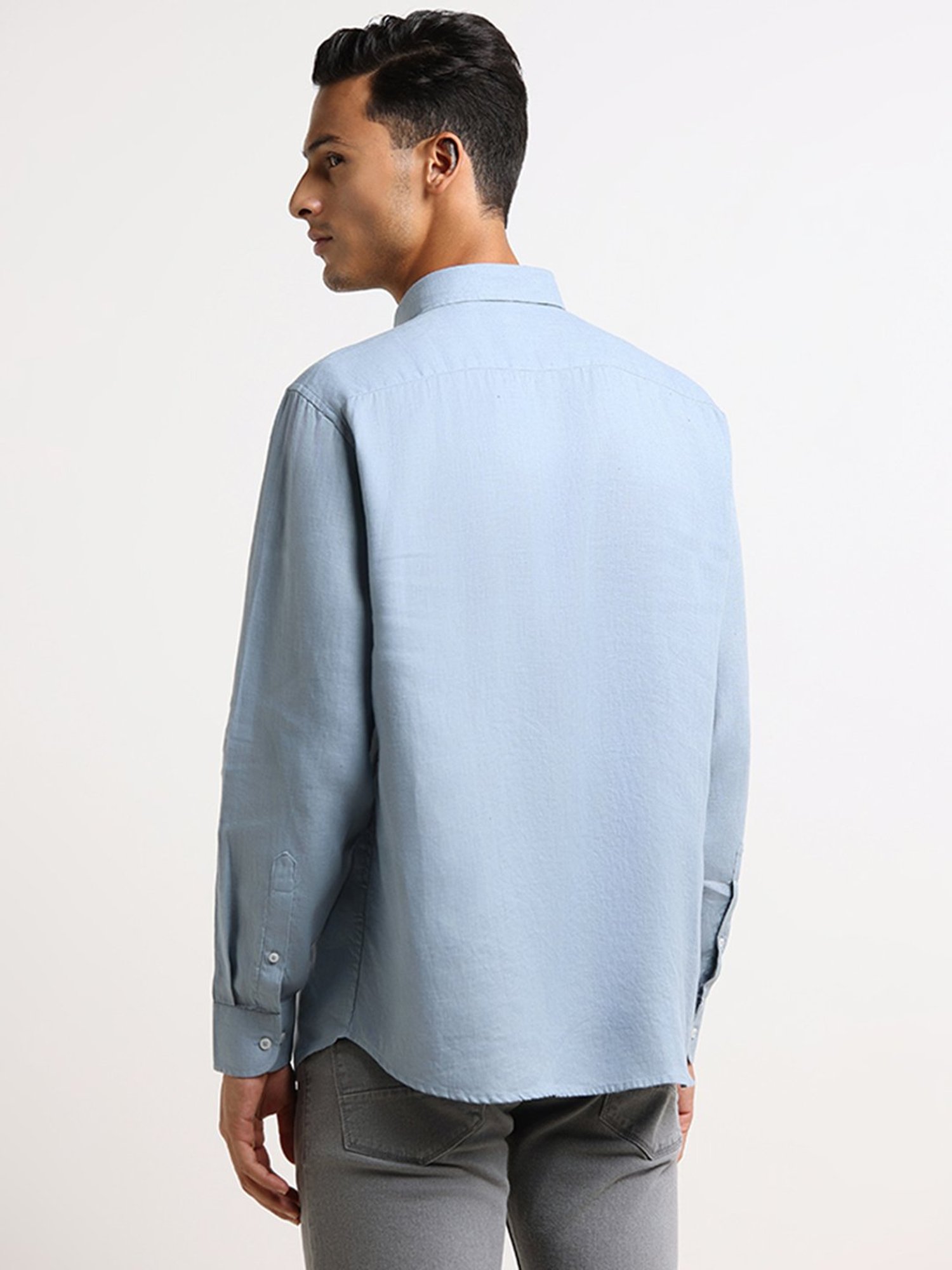 Ascot by Westside Blue Linen Blend Relaxed Fit Shirt