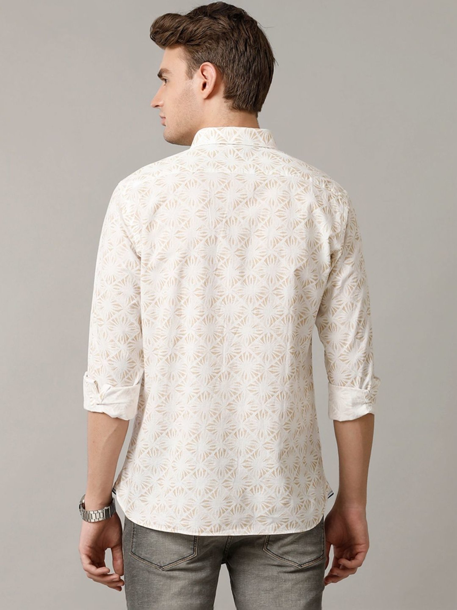 Cavallo By Linen Club Brown Linen Contemporary Fit Printed Shirt