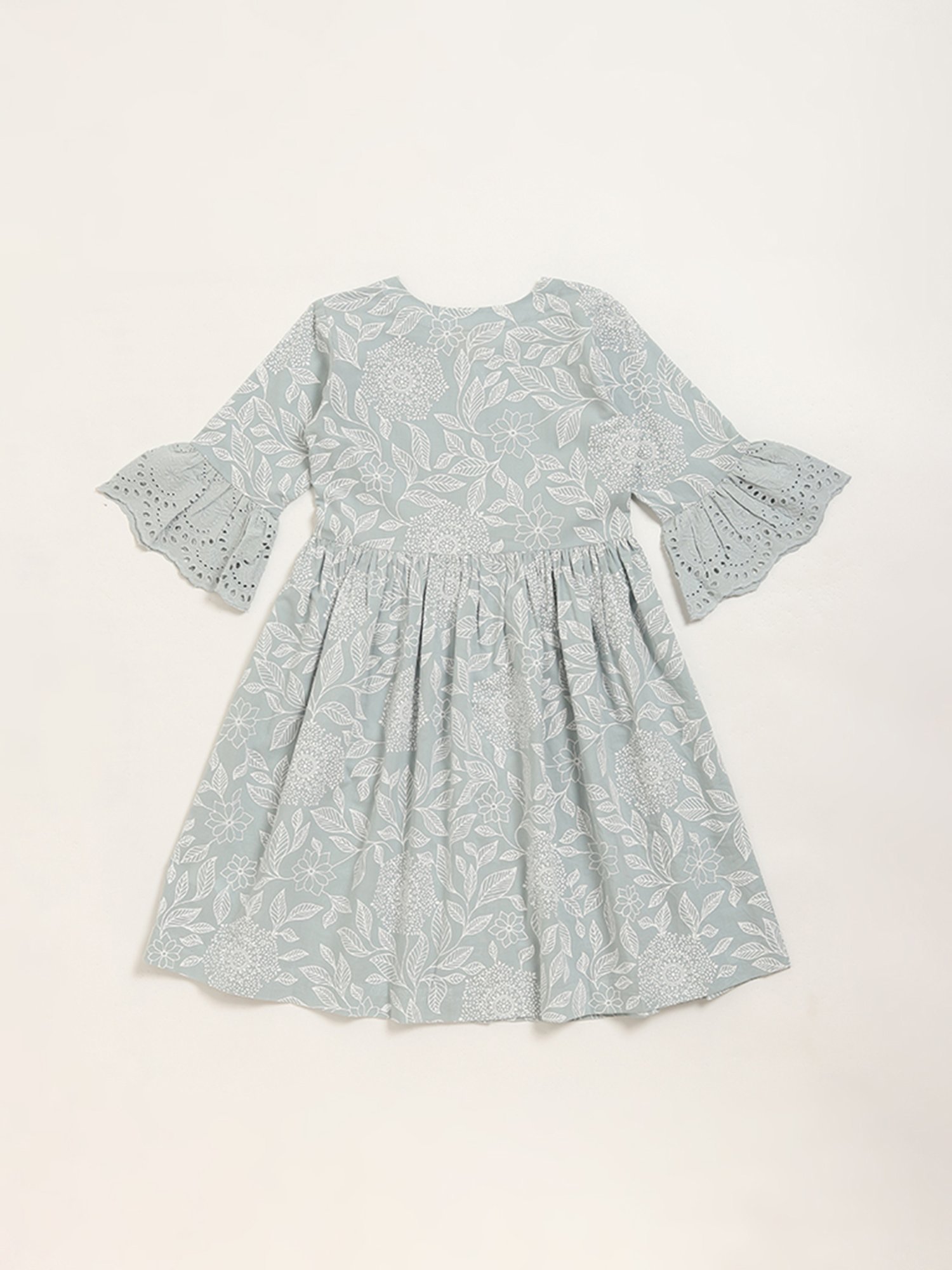 Utsa Kids by Westside Blue Foliage Printed A-Line Cotton Dress