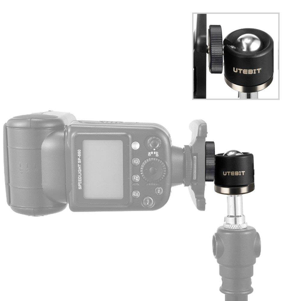 UTEBIT Ball Head Mini with Lock 360 Dgree Hot Shoe Tripod Mount Adapter Bottom Diameter 1.25inch Aluminum Ballhead Max Load 6.6lb Compatible for DSLR Camera/Video Recorder/Vive