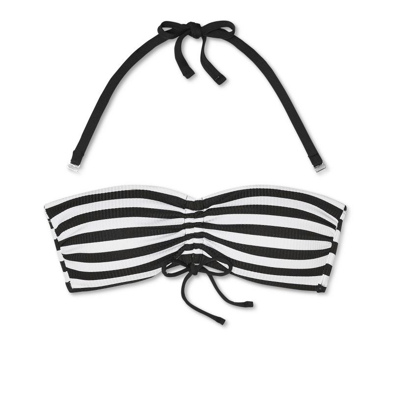 Women's Rio Ribbed Center Cinch Bandeau Bikini Top - Kona Sol™ Black & White D/DD Cup