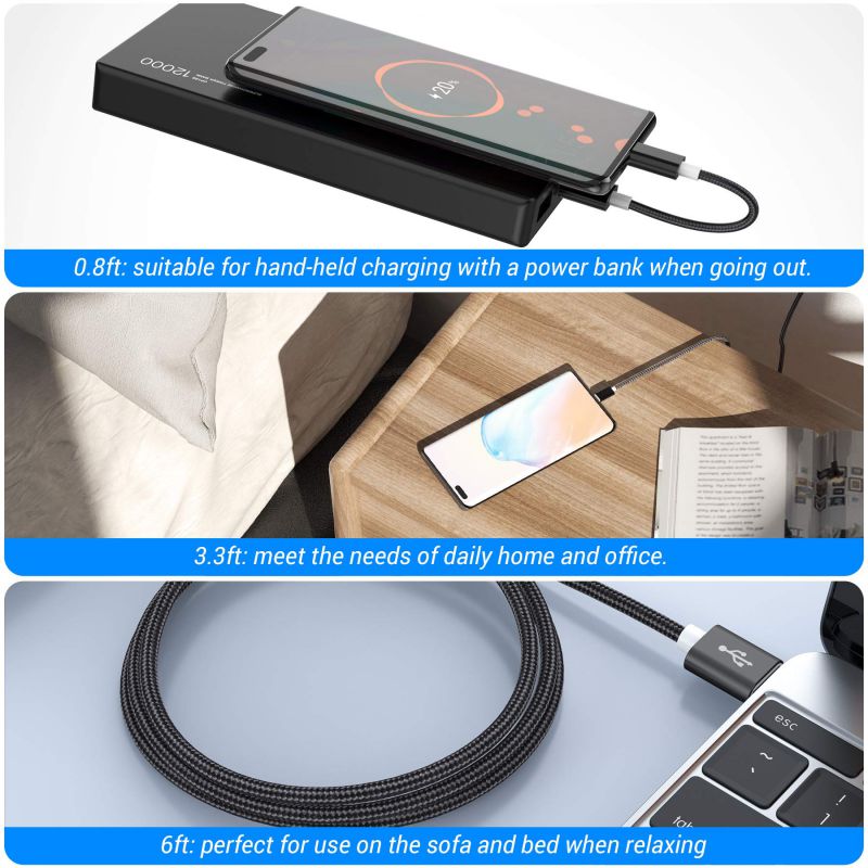 USB Type C Fast Charging Cable, Hannord 4 Pack (0.8/3.3/3.3/6.6FT) Nylon Braided Data Sync Transfer Cord, Compatible with Samsung Galaxy S10 S9 Note 9 8, LG G7 V30 V20 G6, Google Pixel (Black)