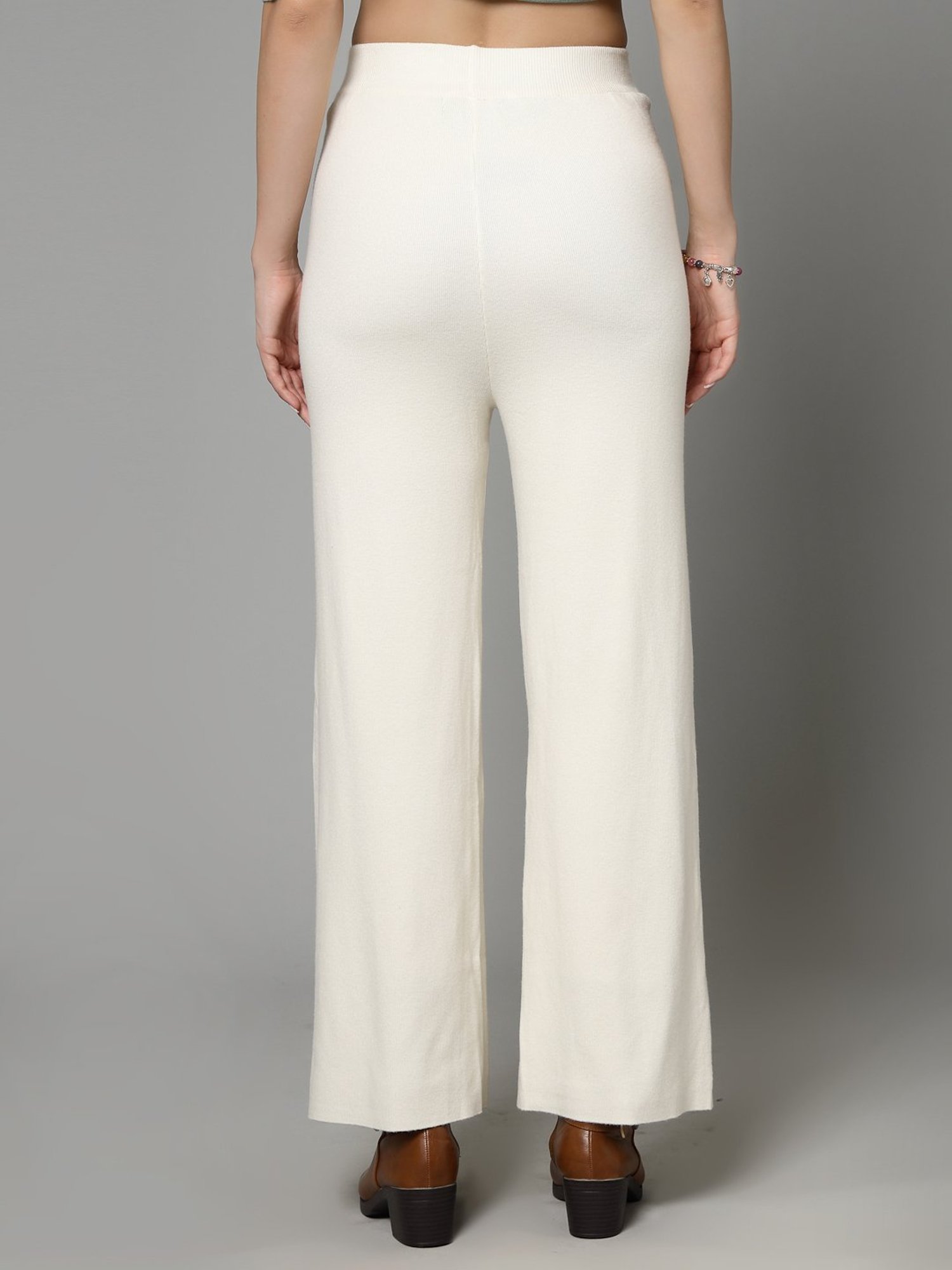Mafadeny Off White Regular Fit Mid Rise Palazzos