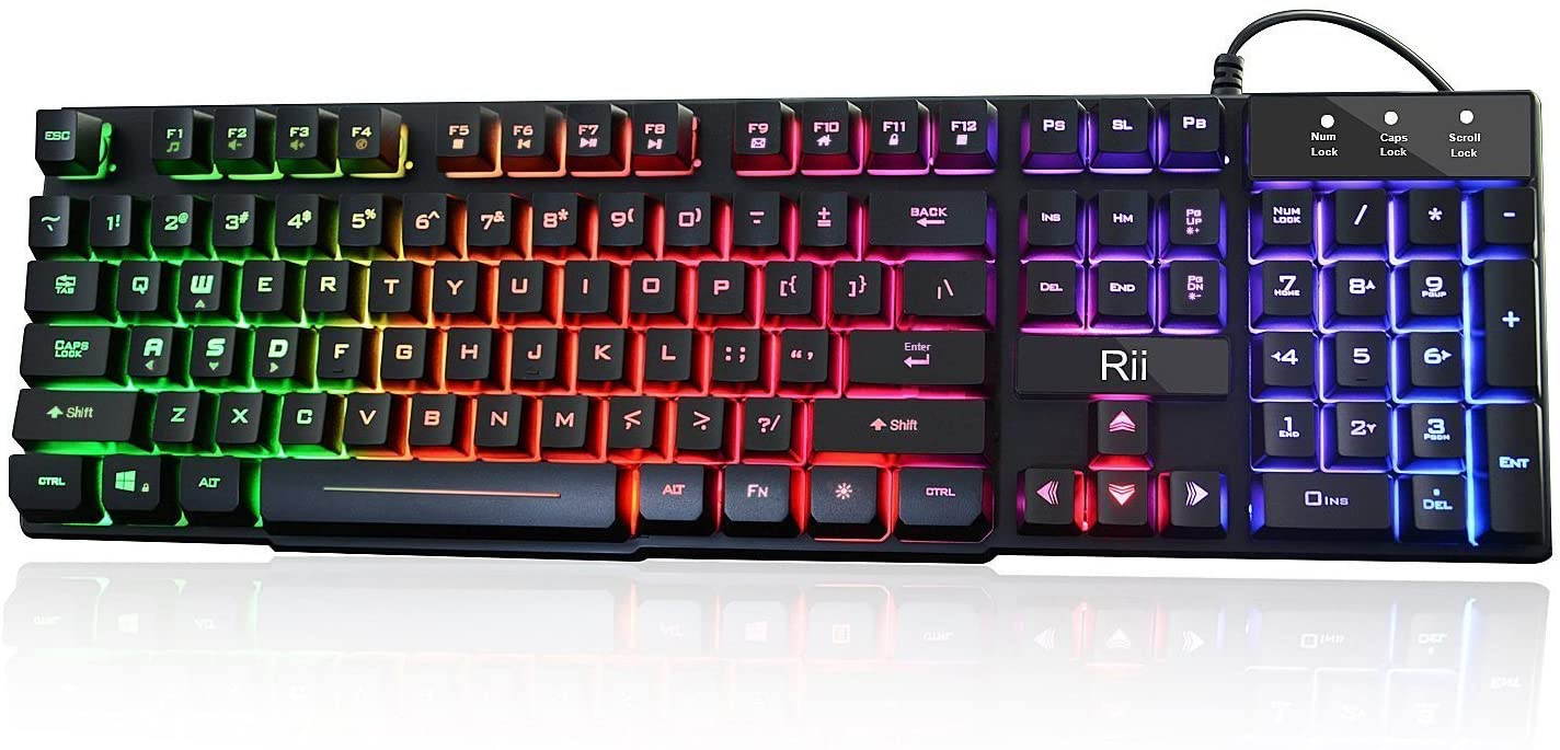 RK100+ Multiple Color Rainbow LED Backlit Large Size USB Wired Mechanical Feeling Multimedia PC Gaming Keyboard,Office Keyboard for Working or Primer Gaming,Office Device