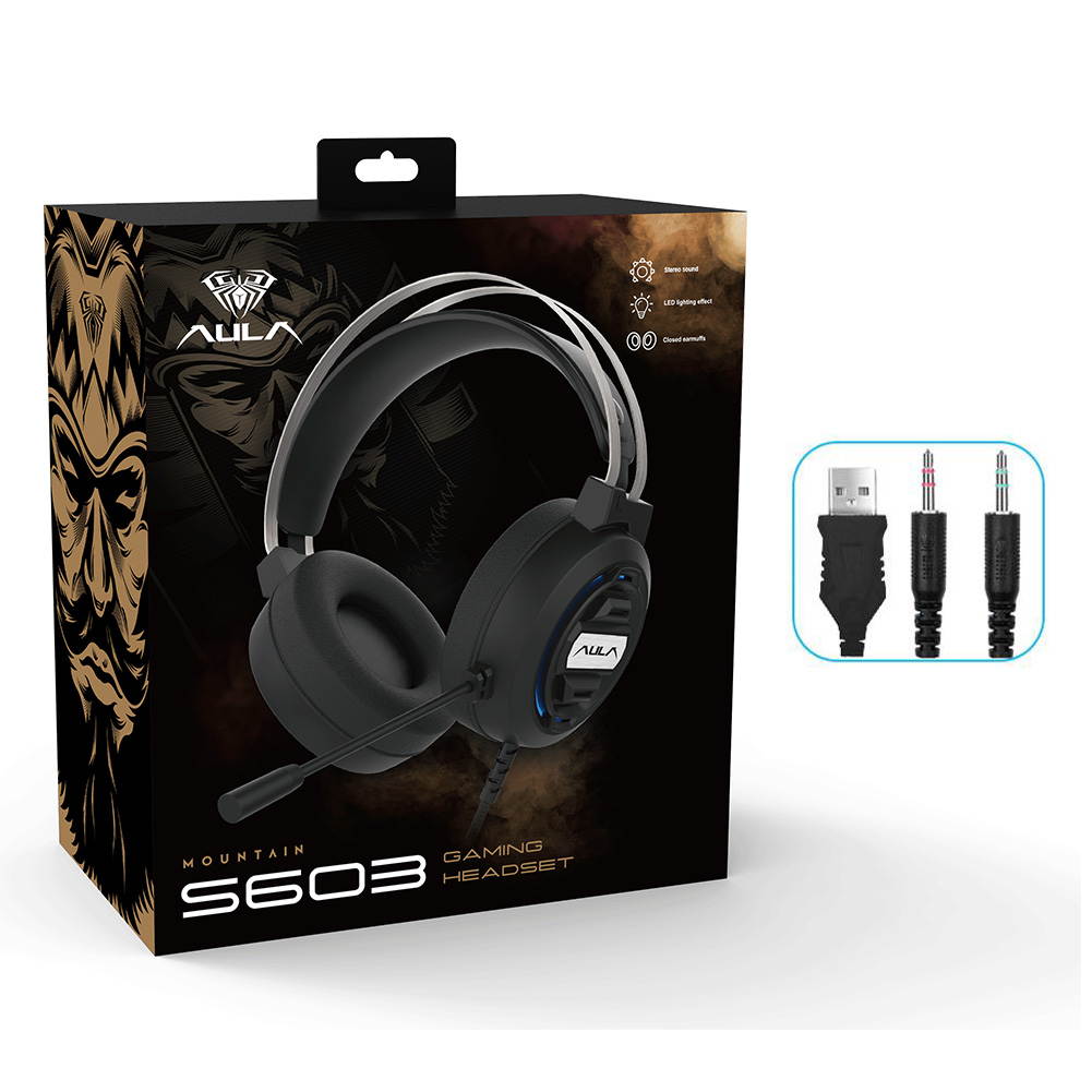 AULA S603 Gaming Headphones Wired Headset Deep Bass Stereo Earphone with Microphone for PC Computer Laptop, 3.5mm Interface