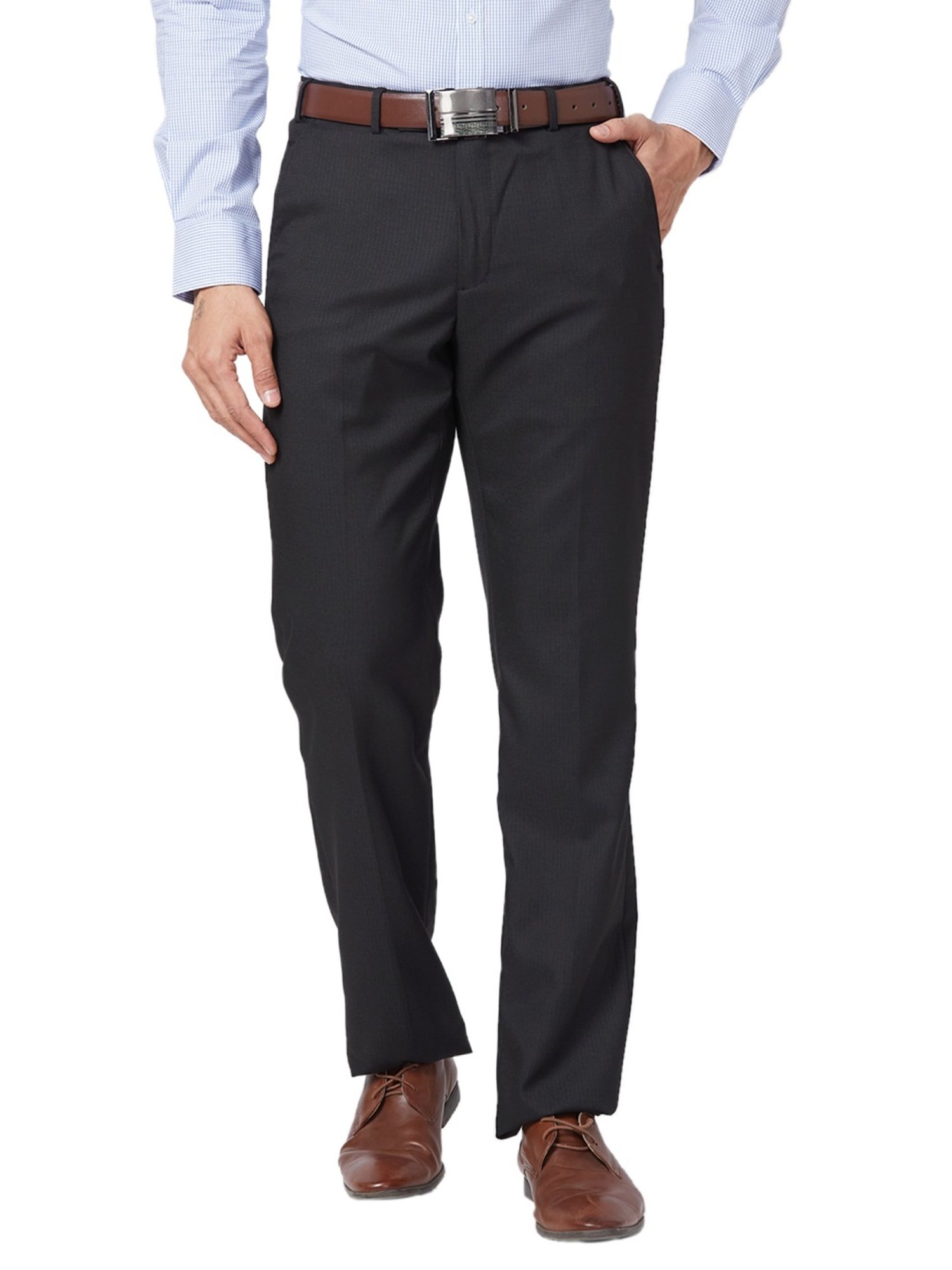Park Avenue Black Classic Fit Texture Trousers