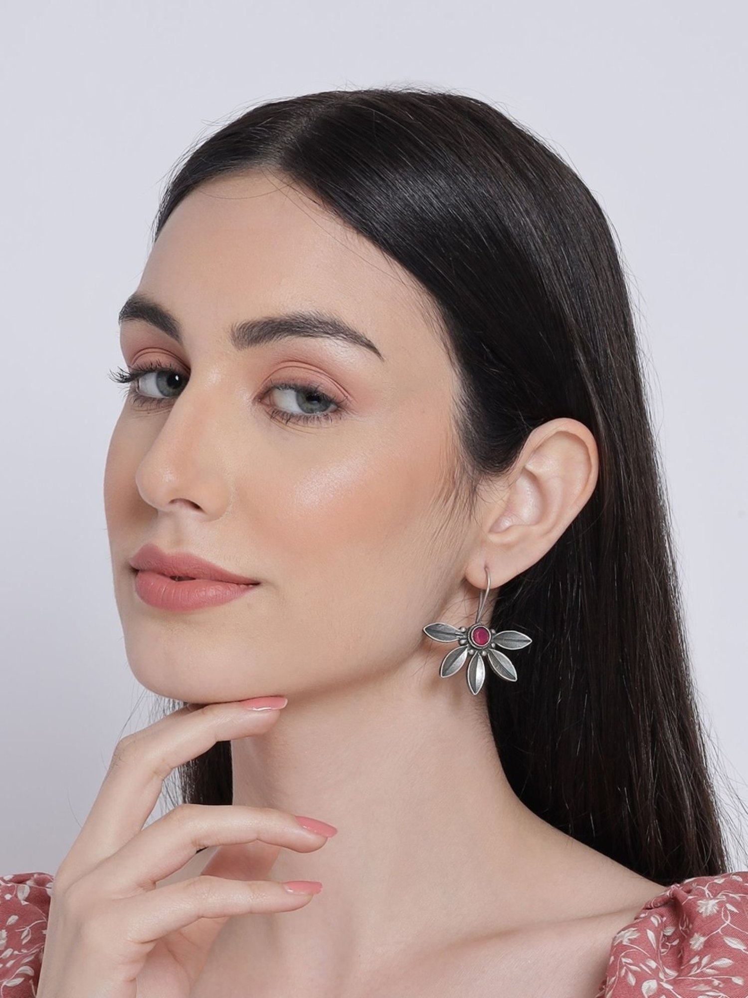 Aatmana Red Oxidized Floral Dangler Earrings for Women