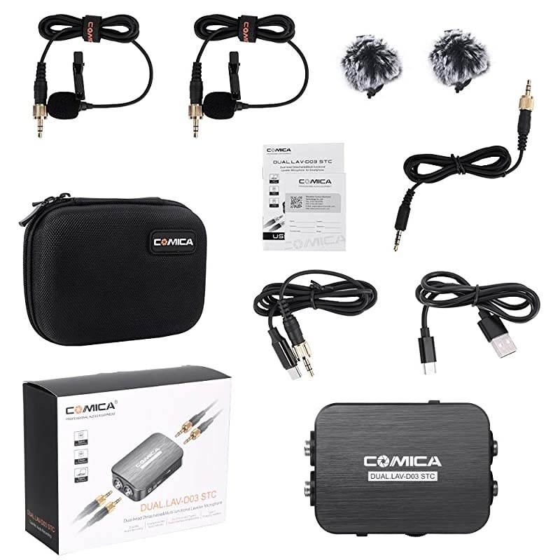 CVMD03 STC USB C Professional Dual Lavalier Lapel Microphone Omnidirecitonal Dual Lavalier Mic for iPhone Android Smartphone ComputerRecording Mic for YouTubeInterviewVideo