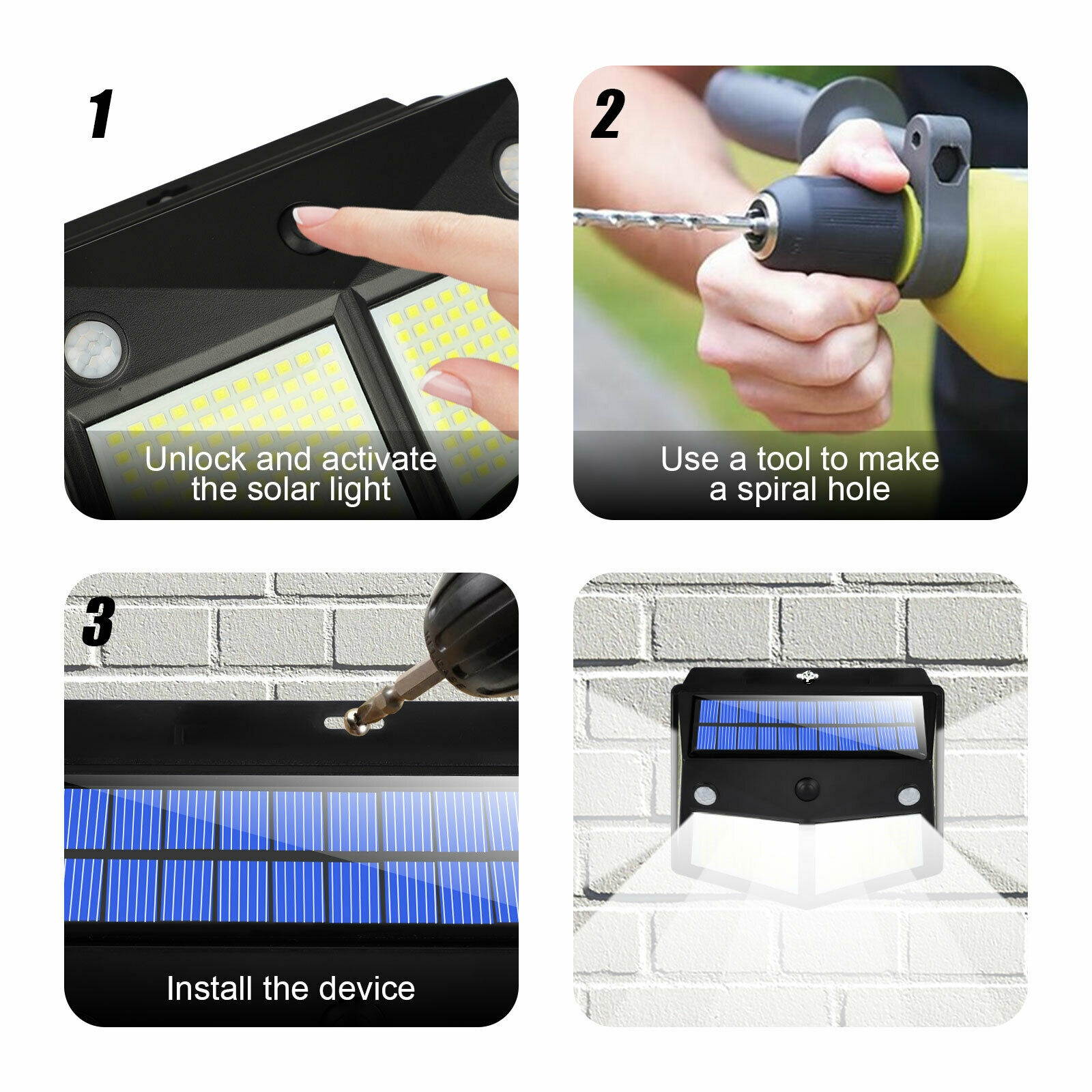 280 LED PIR Motion Sensor Wall Light Solar Power Waterproof Outdoor Garden Lamp