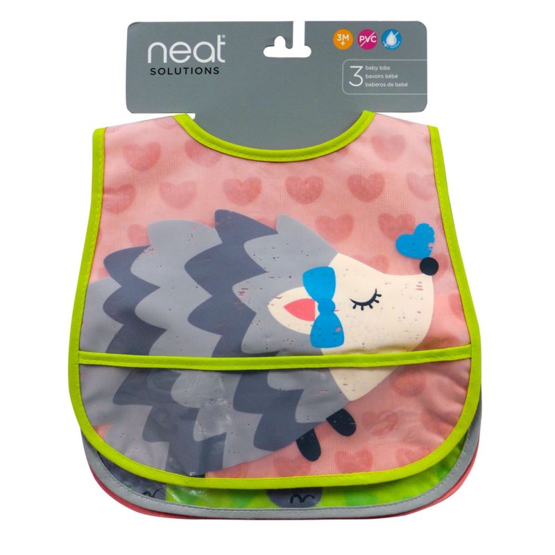 Neat Solutions 3pk Printed Translucent Peva/ Knit Baby Bib Set - Pink