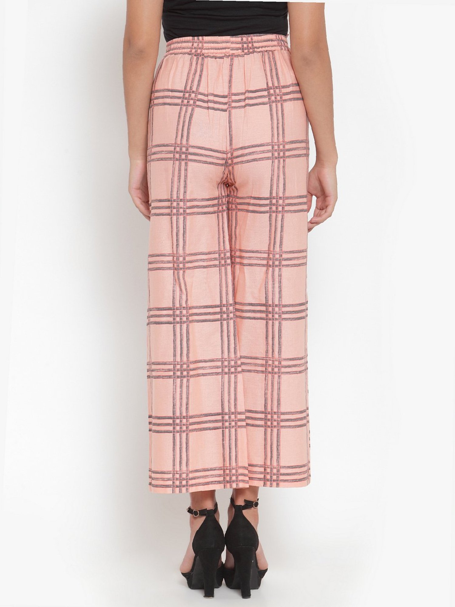 Indibelle Peach Cotton Chequered Palazzos