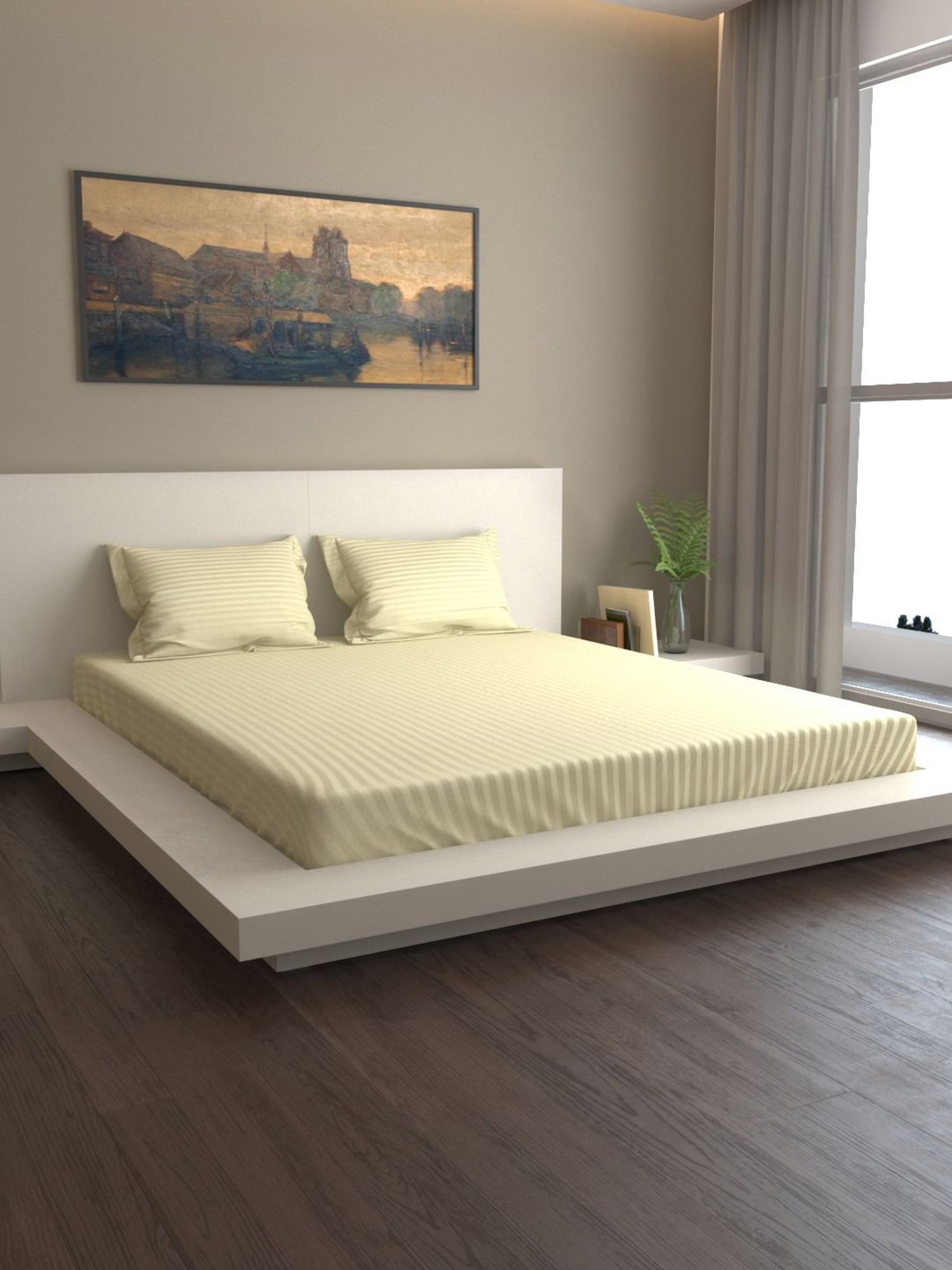 Mark Home Premium Stripes 400 TC Cream Bed Sheet Set