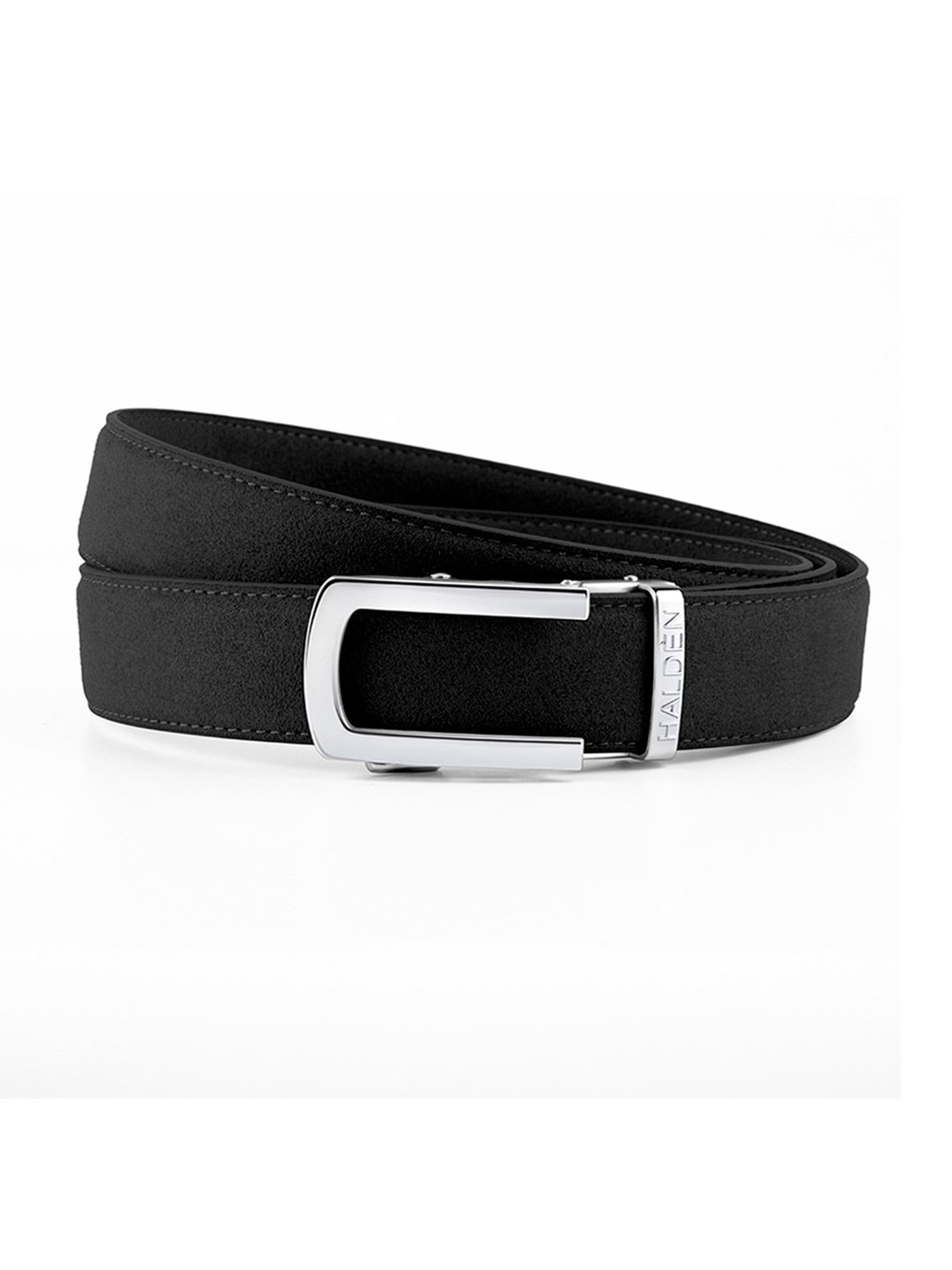 Halden Black  Formal Belt With Classic Silver Glossy Buckle