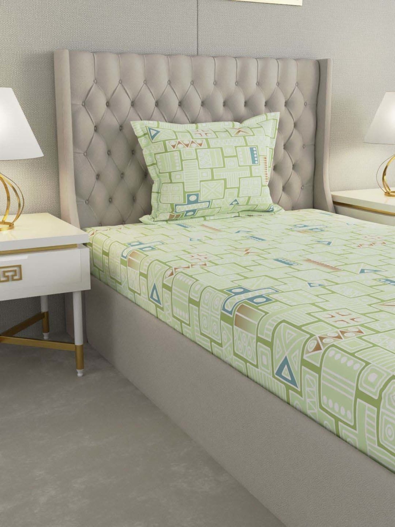 Raymond Home Delight Green 104 TC Cotton Single Bedsheet with 1 Pillow Cover