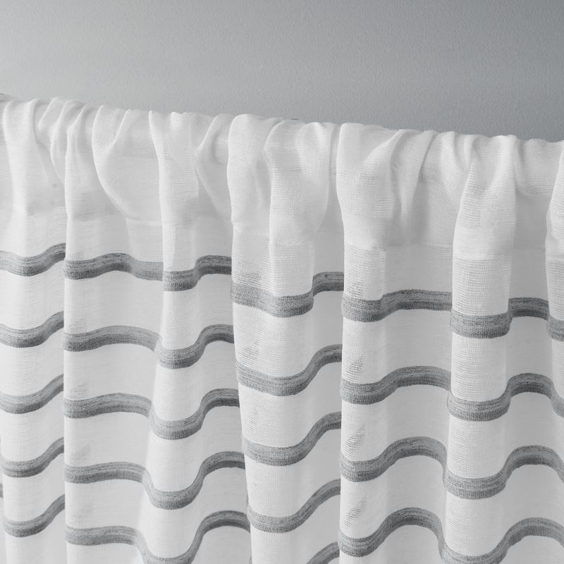 Set of 2 108"x54" Monet Sheer Linen Pleated Cabana Stripe Rod Pocket Window Curtain Panel Silver - Exclusive Home