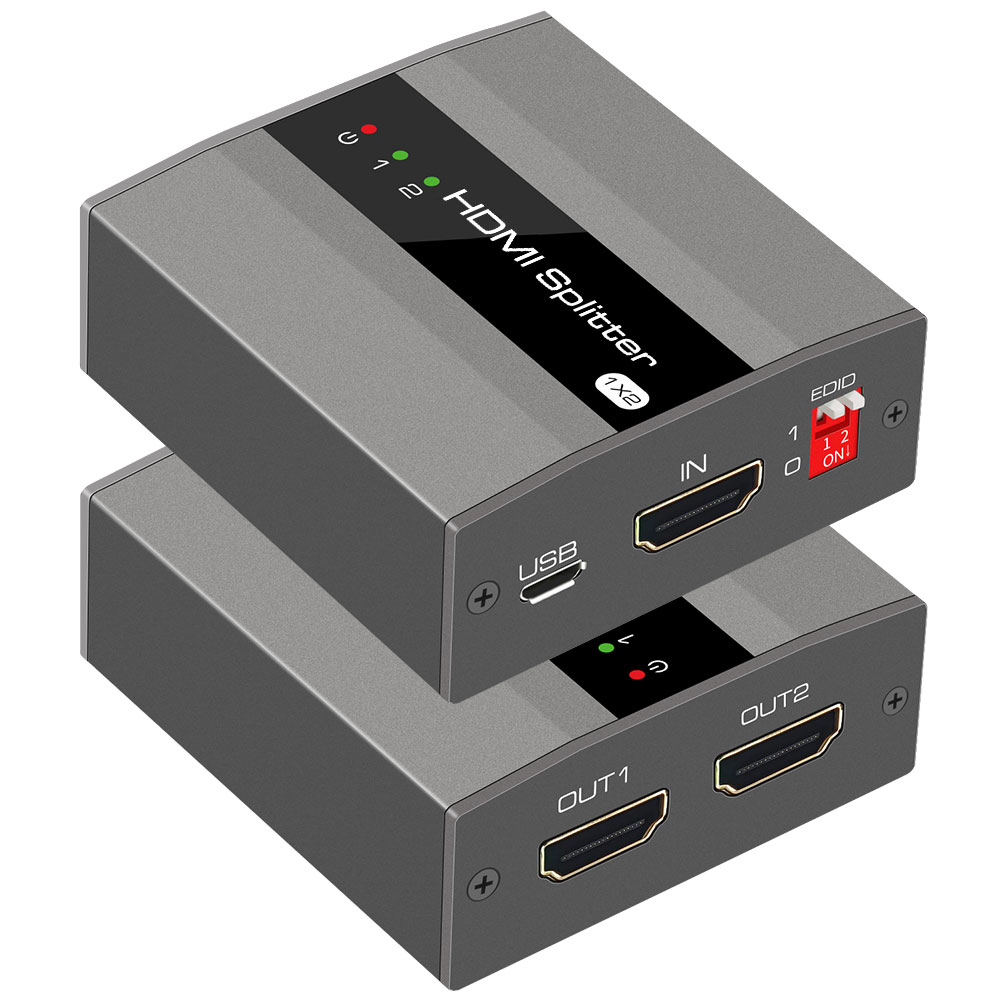 HDMI Splitter 1 in 2 Out ,KUYiA 4K Aluminum Ver1.4 HDCP, Powered HDMI Splitter Supports 3D 4K@30HZ Full HD1080P for Xbox PS4 PS3 Fire Stick Roku Blu-Ray Player Apple TV HDTV