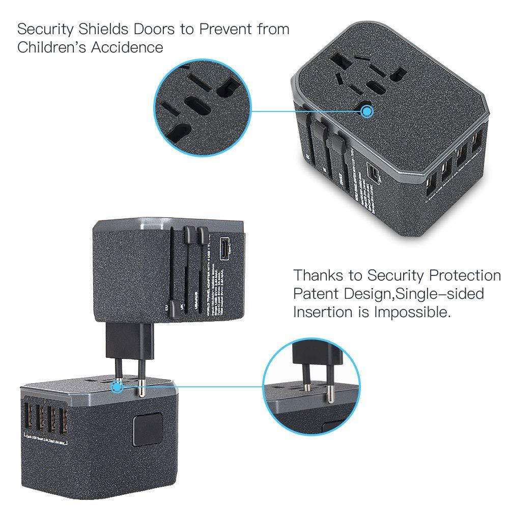 Universal Power Adapter for US AU UK Europe Over 150 Countries-Evershop All in One Worldwide International Wall Charger AC Plug Adaptor with 5.6A Smart Power USB and 3.0A USB Type-C