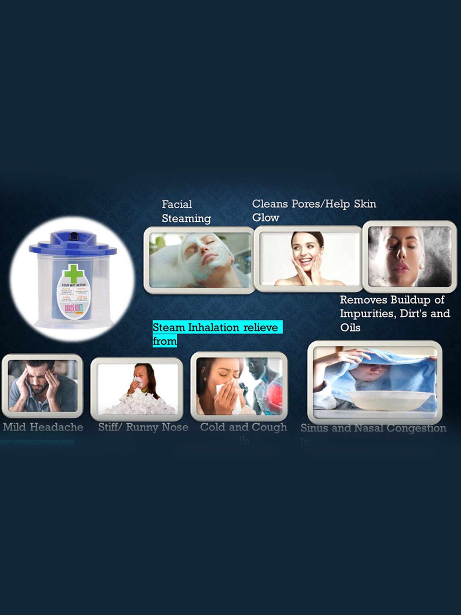 Crescent Economy Facial Steamer Vaporizer for Cold & Cough, Sinus, Hydrated & Flawless Skin (Green)