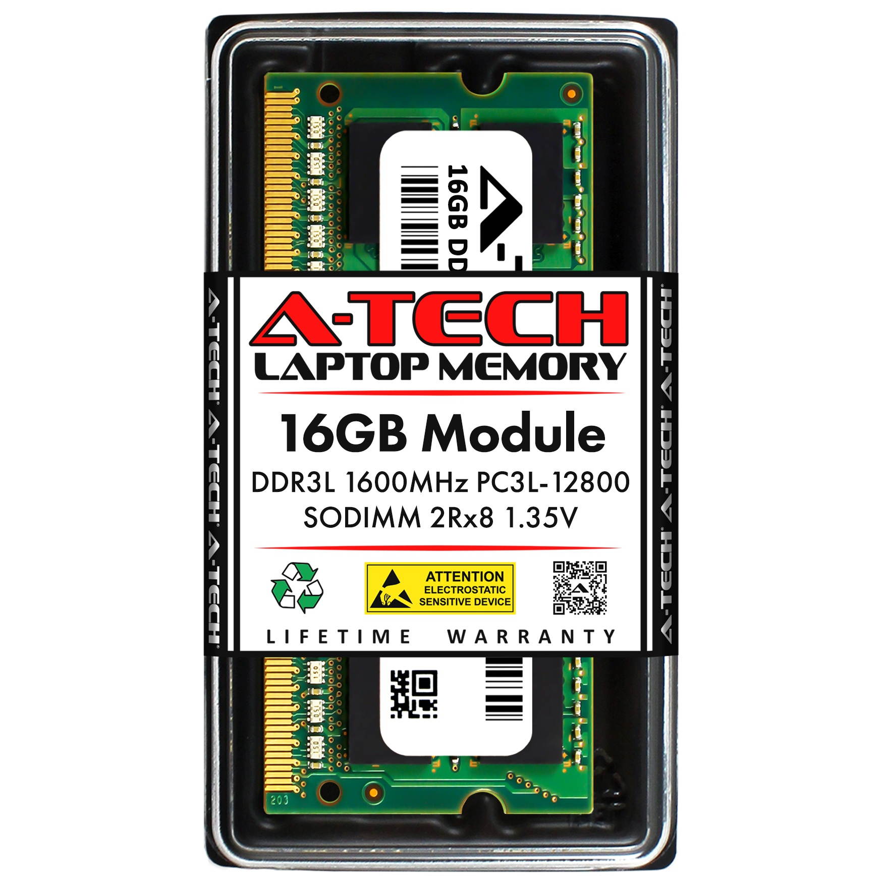 A-Tech 16GB DDR3 / DDR3L 1600MHz SODIMM PC3-12800 2Rx8 1.35V CL11 Non-ECC Unbuffered 204-Pin SO-DIMM Notebook Laptop RAM Memory Upgrade Module