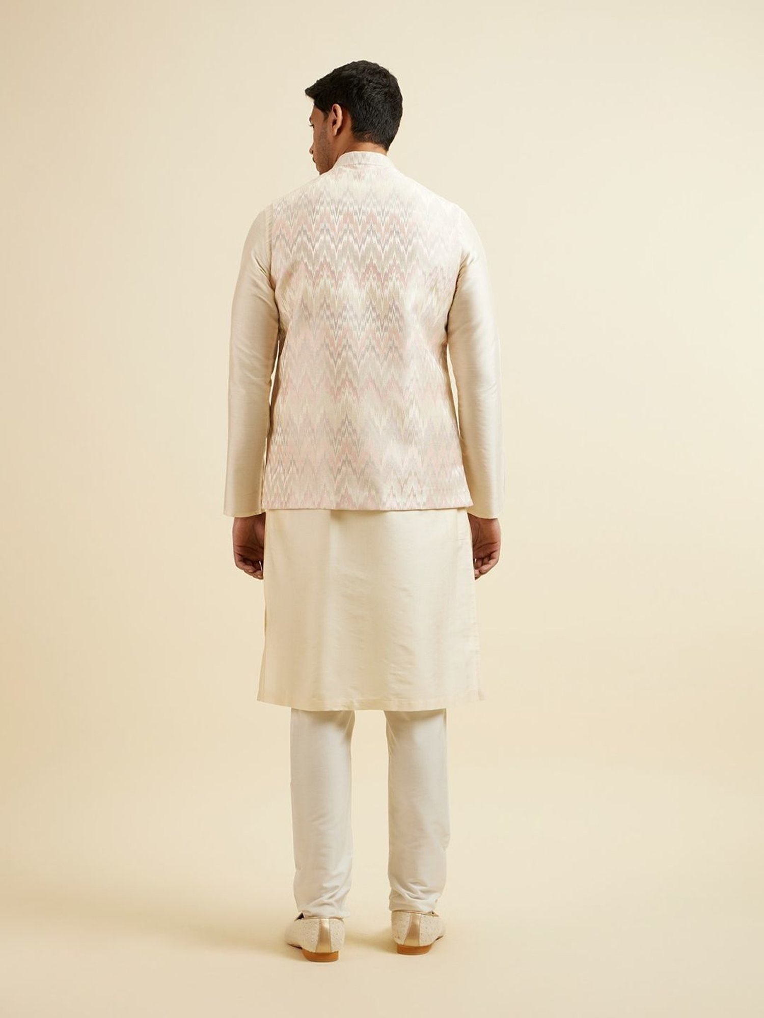 Manyavar Pink Regular Fit Printed Nehru Jacket