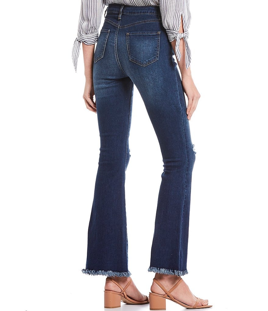 YMI Jeanswear Love Mid Rise Fray Hem Flare Jeans