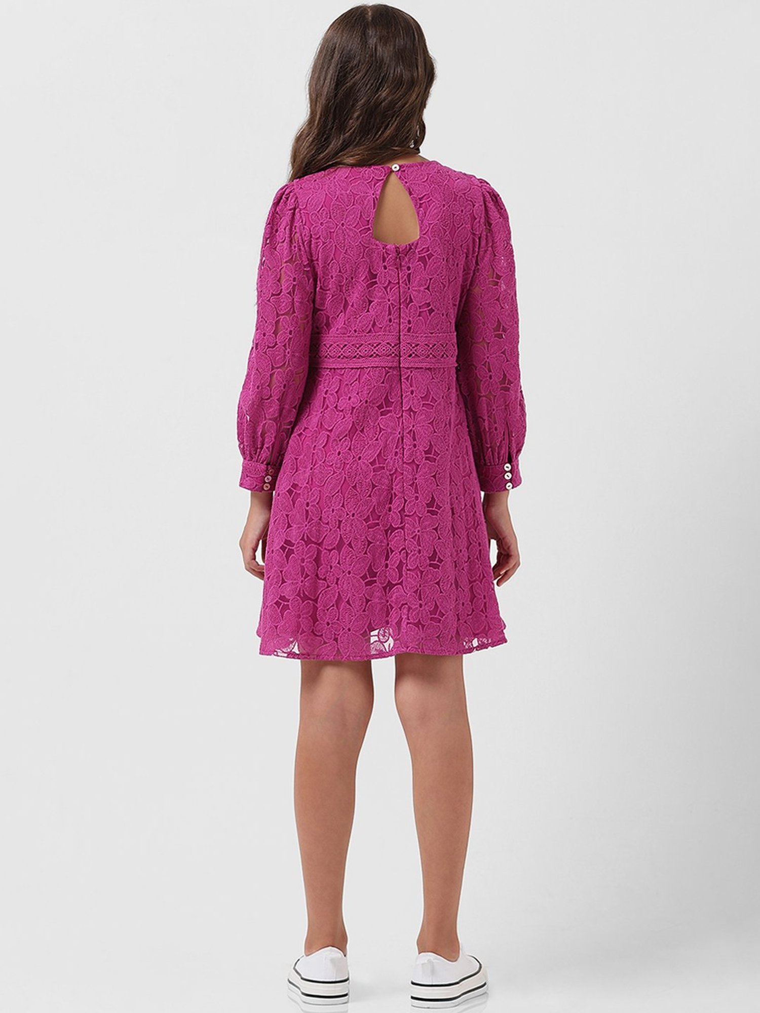 VERO MODA GIRL Purple Embroidered Full Sleeves Dress