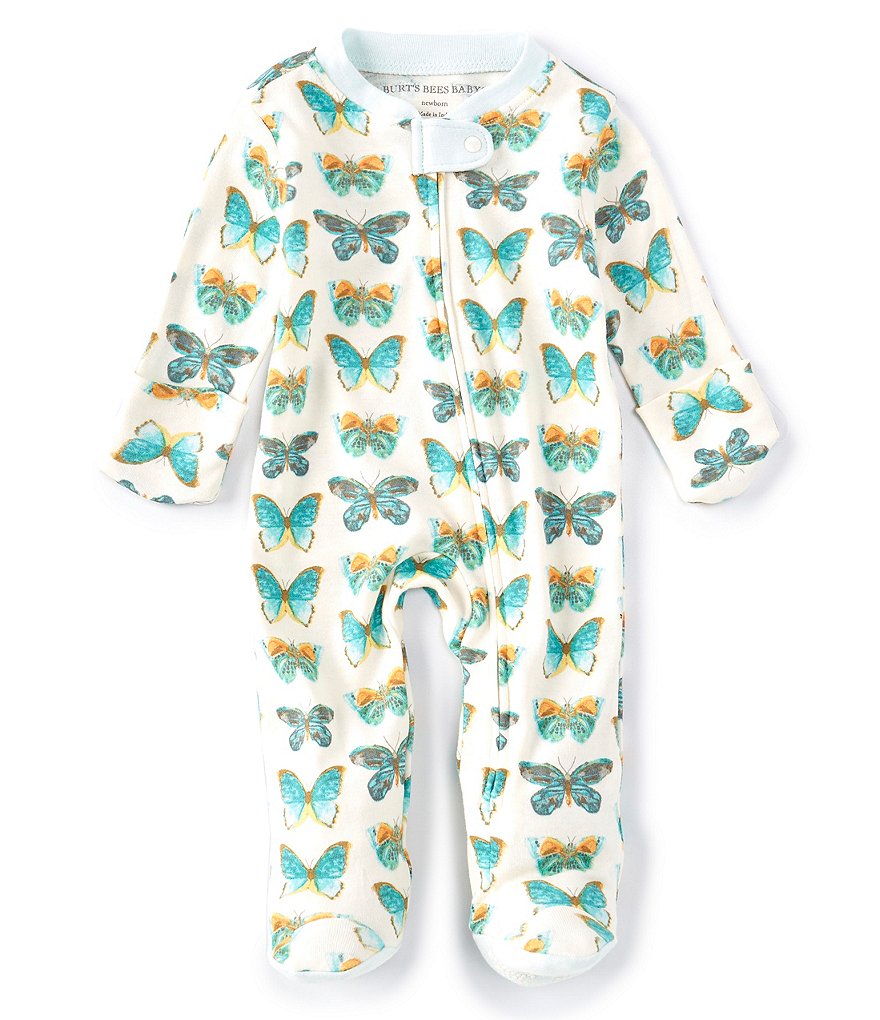Burt's Bees Baby Girls Newborn-9 Months Long-Sleeve Butterfly Chart Sleep & Play Footed Coverall
