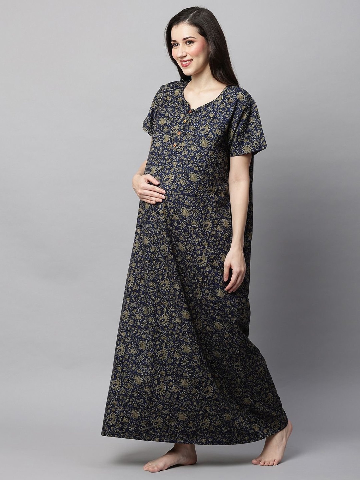 MomToBe Blue Printed Feeding Nighty