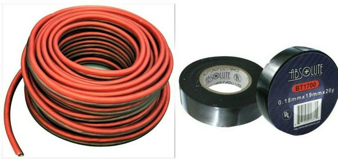 14 Gauge 100 Feet Red Black Speaker Wire and 3/4" x 60' FT Black Electrical Tape