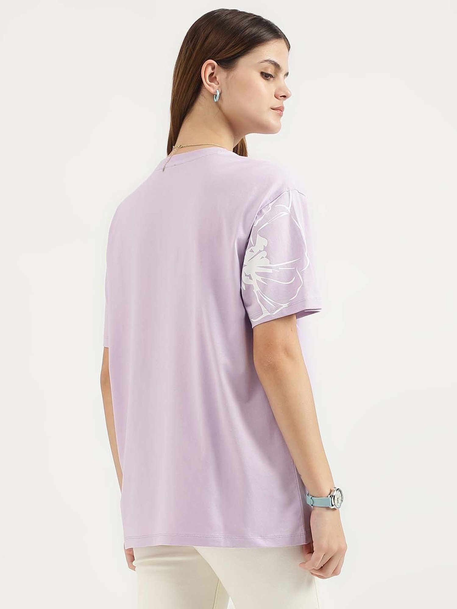 United Colors of Benetton Lilac Cotton Printed T-Shirt