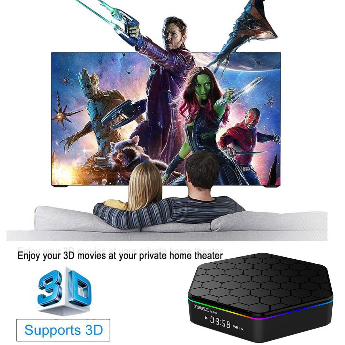 T95Z Plus Android TV Box 3GB RAM 32GB ROM, Android 7.1 TV Box Amlogic S912 Octa Core Dual 2.4/5.0 GHz WiFi Support 1000M LAN Ethernet 64Bit H.265 Bluetooth 4.0 UHD 4K HD TV Box
