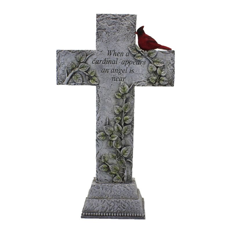 Home & Garden 15.75" Cardinal Memorial Cross Red Bird Yard Decor Roman, Inc  -  Outdoor Sculptures And Statues