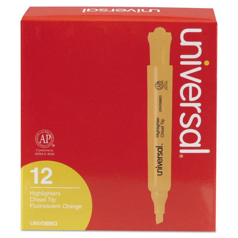 Universal 12pk Desk Highlighter Chisel Tip Fluorescent Orange