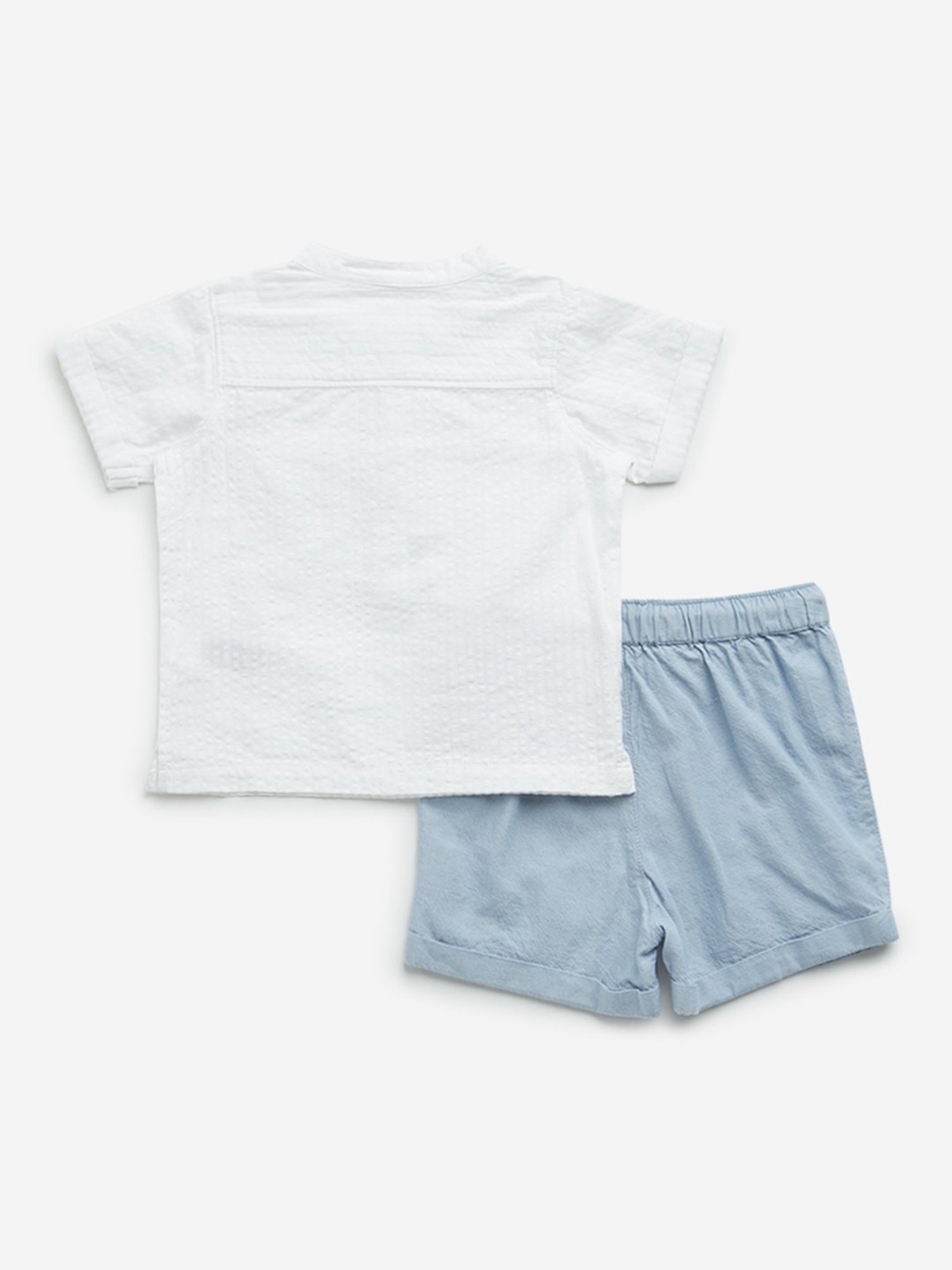 HOP Baby by Westside Light Blue Cotton Shirt and Shorts Set