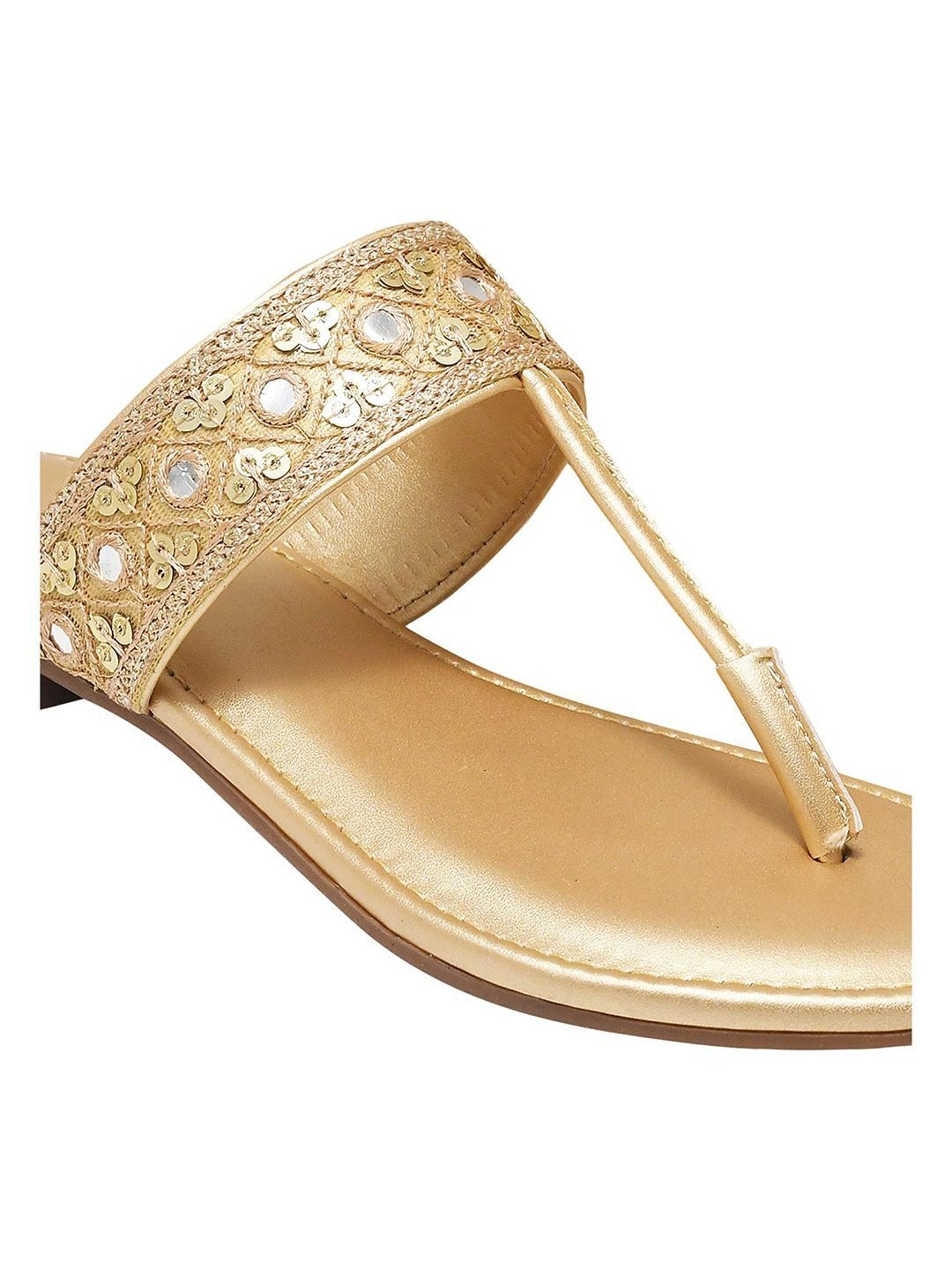 Shoetopia Women's Gold T-Strap Sandals
