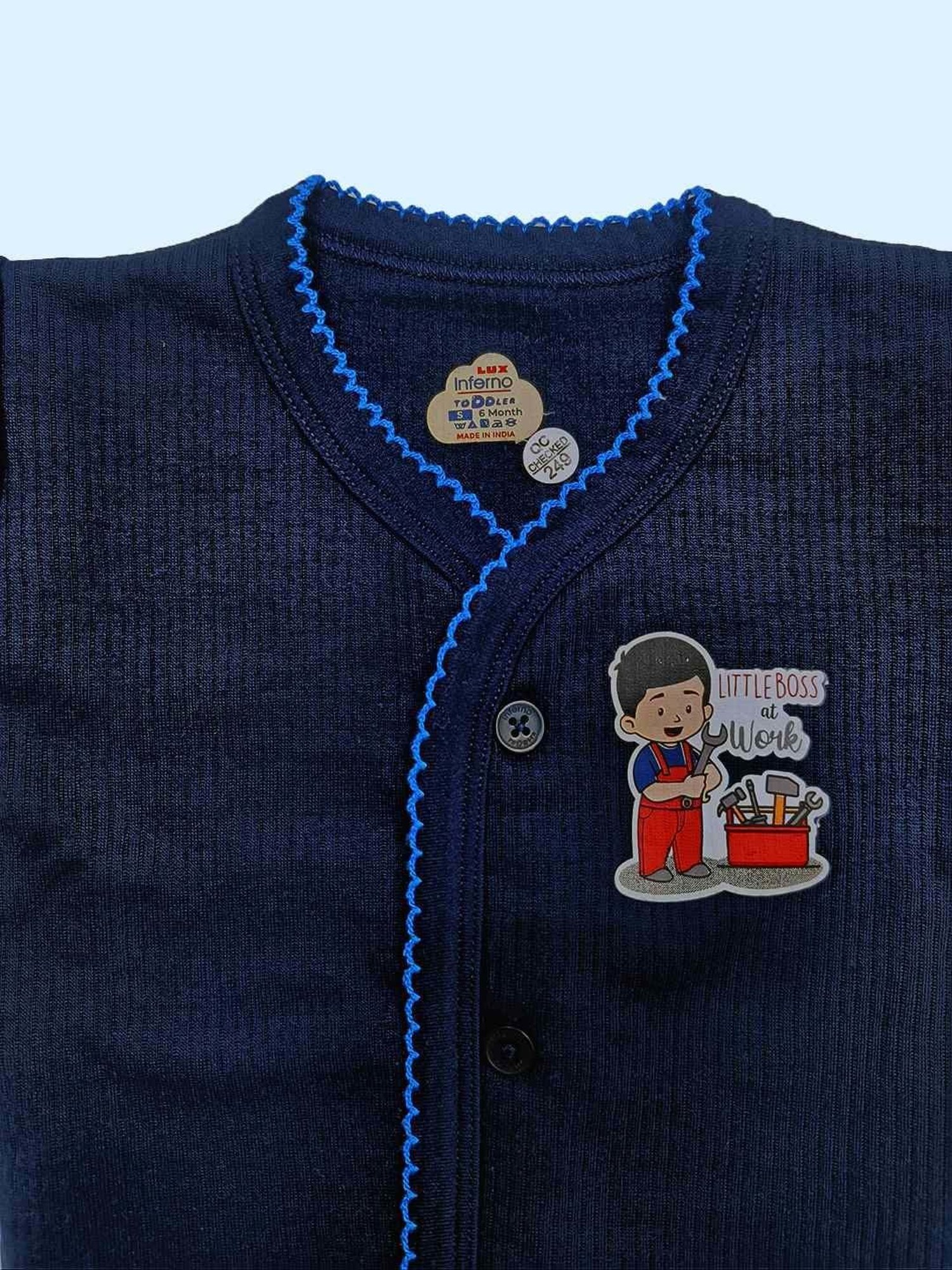 LUX Inferno Kids Navy Printed Full Sleeves Thermal Set