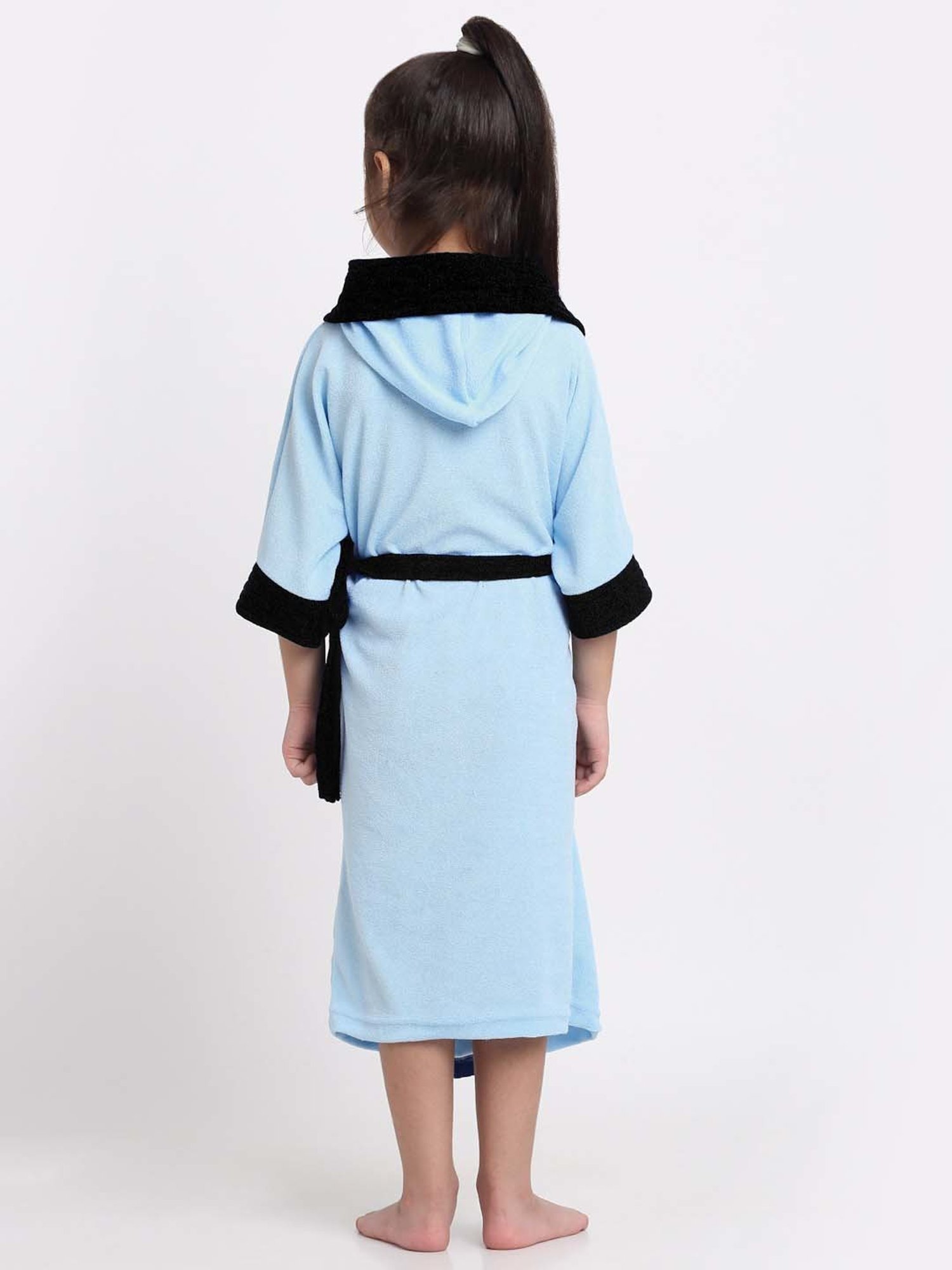 Creeva Melodious Black & Turkish Micro Terry 225 GSM Kids Hooded Bathrobe 4-5 Years With Pocket