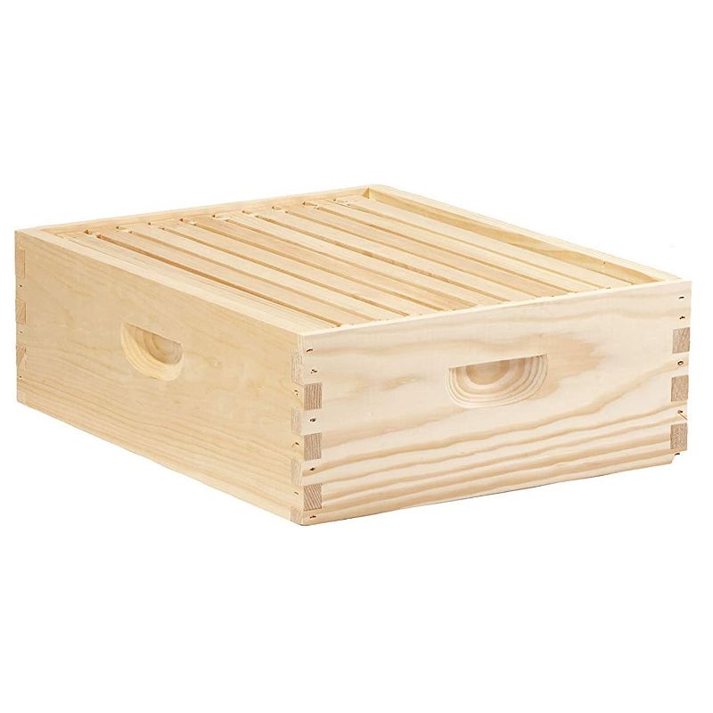 Little Giant MEDBOX10 10 Frame Medium Honey Super Beehive Brood Body Wooden Keepsake Box, Natural Unfinished Pine with Wax Coated Frames