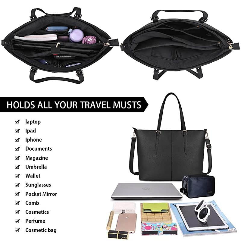 Tote Bag for Women 156 Inch Waterproof Lightweight Leather Computer Bag Women Business Office Work Bag Briefcase Large Travel Handbag Shoulder Bag Black