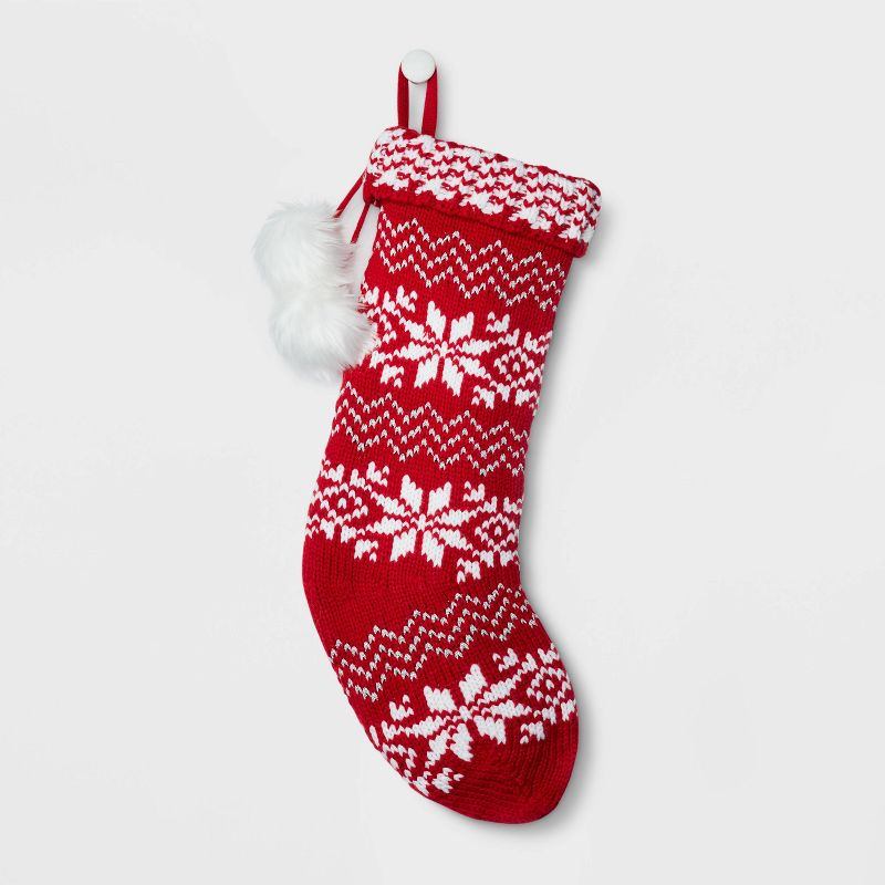 Fair Isle Pattern Christmas Stocking Red & Ivory - Wondershop™