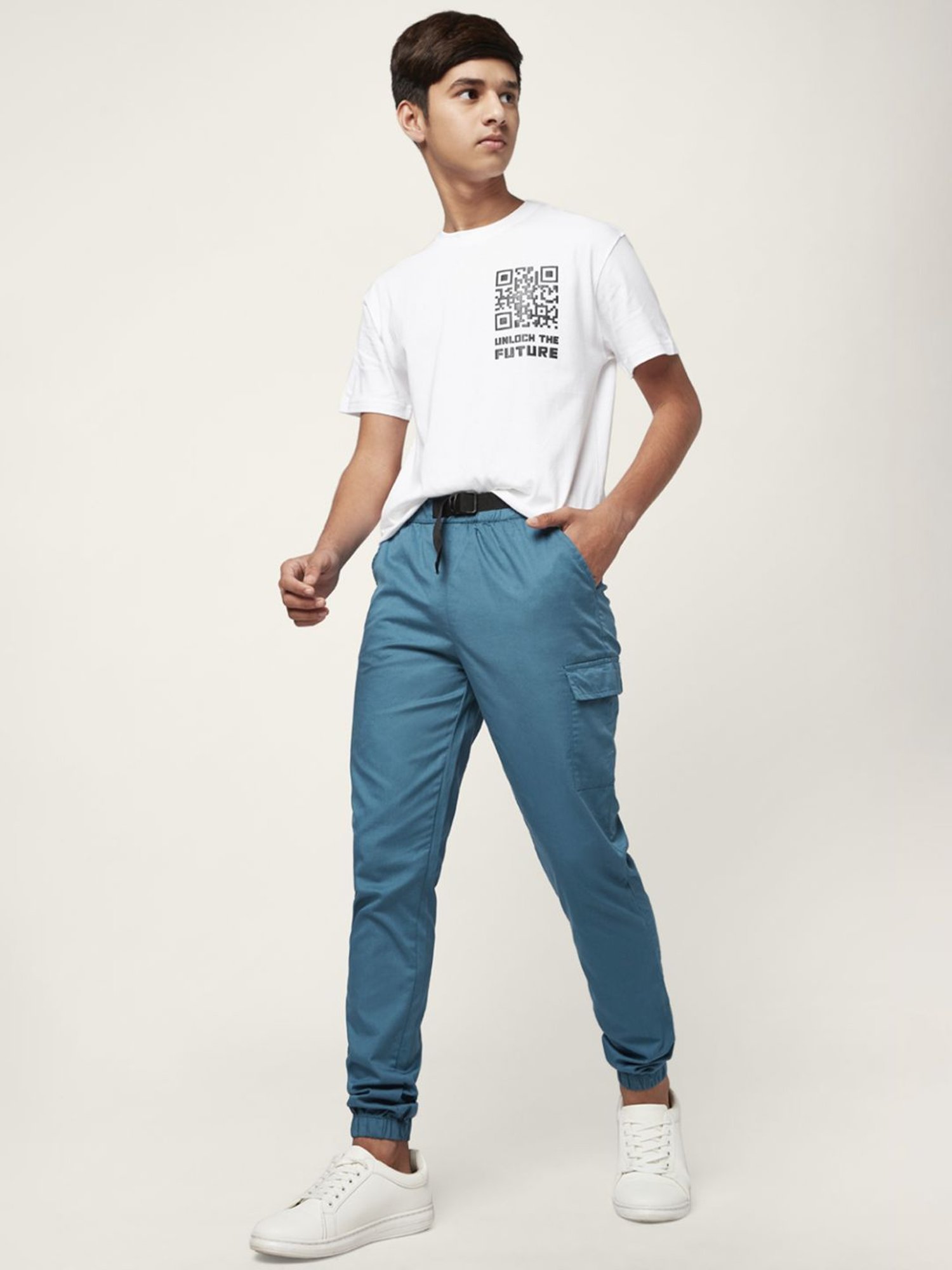 Coolsters by Pantaloons Kids Teal Blue Cotton Regular Fit Joggers