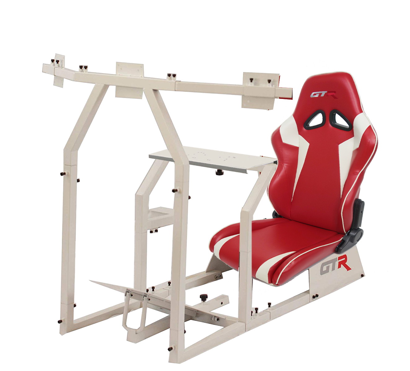 GTR Simulator GTAF-WHT-S105LBK - GTA-F Model (White) Triple or Single Monitor Stand with Black Adjustable Leatherette Seat, Racing Simulator Cockpit Gaming Chair Single Monitor Stand