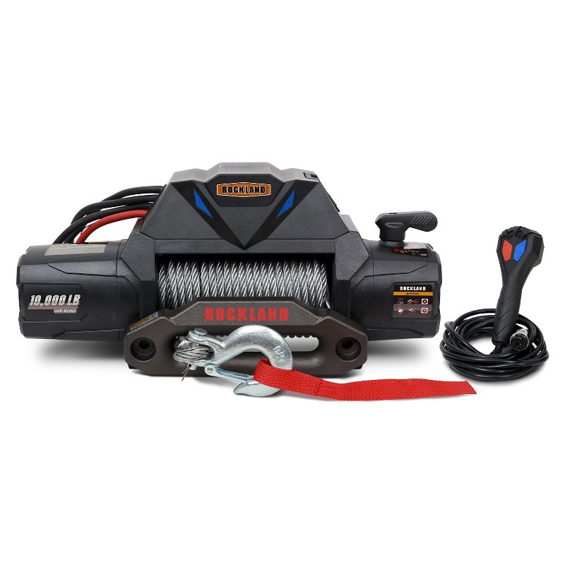 Rockland VMI17 10,000 Pound 12 Volt DC Electric Integrated Vehicle Winch Kit with a Wire Rope and Remote Accessory for Jeep, Truck, and ATV Recovery