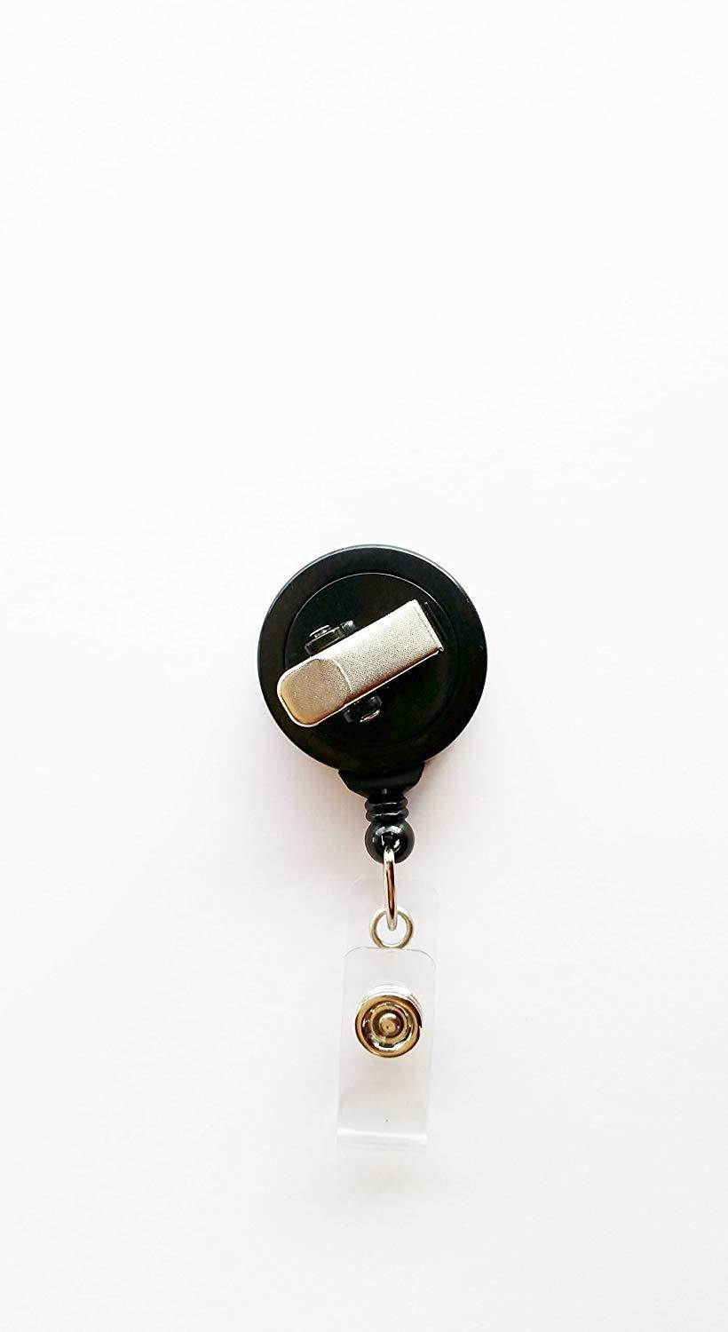 California Flag Retractable Badge Reel - ID Card Name Tag Custom Badge Holder (Black Badge Reel with Spring Pinch Clip)