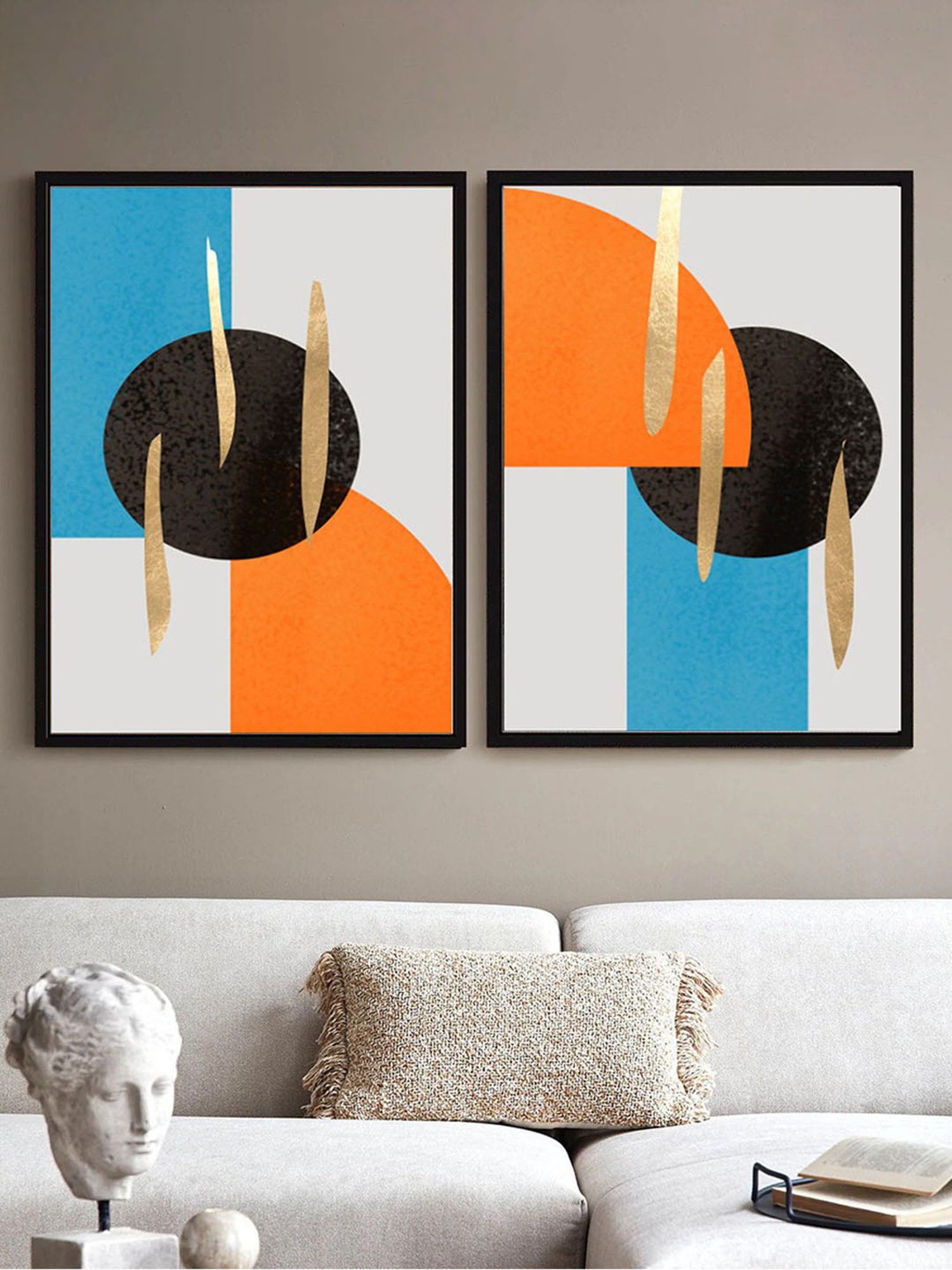 Art Street Mid-Century Modern Printed Orange Engineered Wood Wall Art (Set of 2)