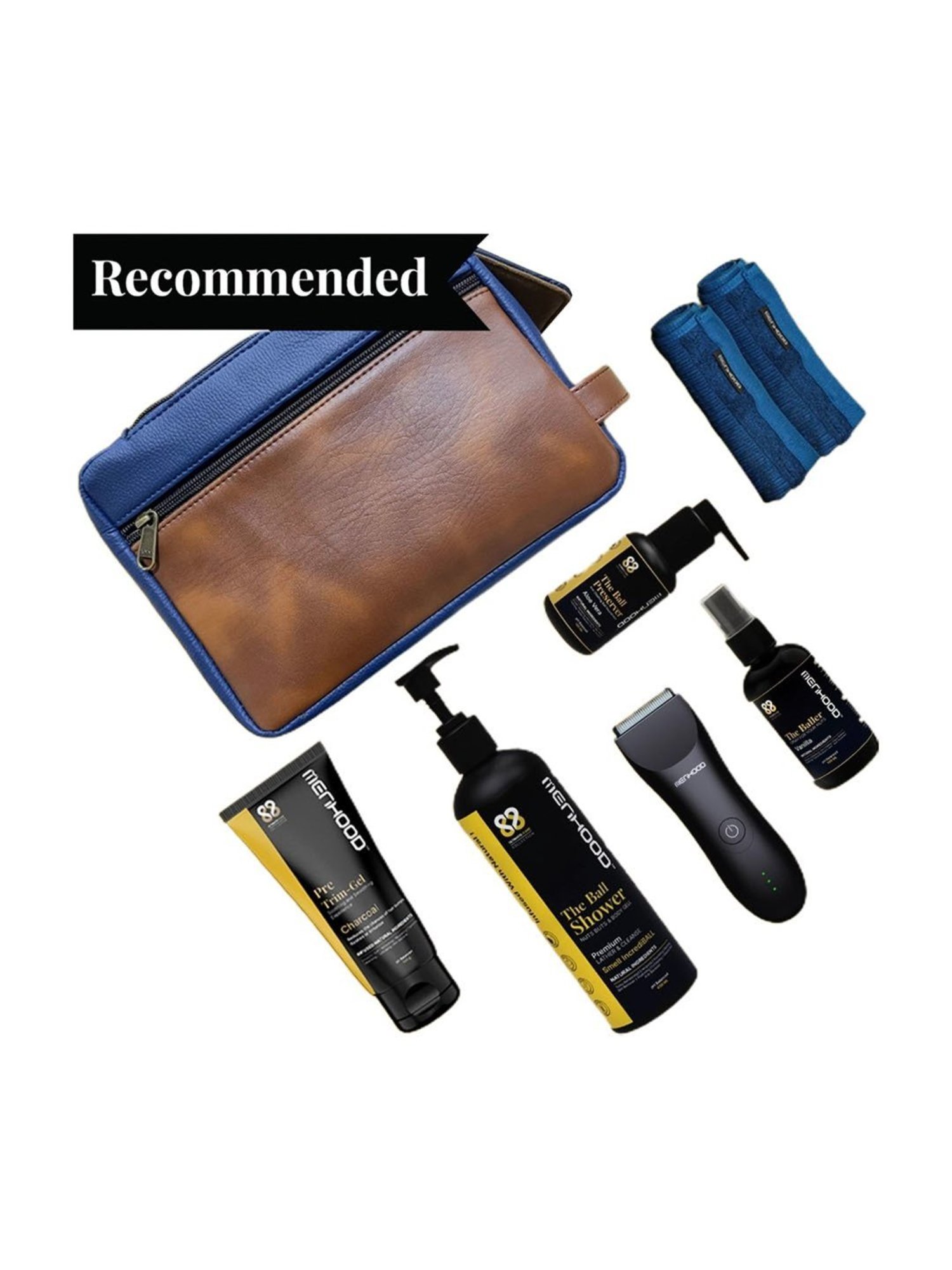 MENHOOD Essential Package 2.0, Trimmer, Pre-Trim Gel, Ball Shower Gel, Razor, Man-Cure Kit & More