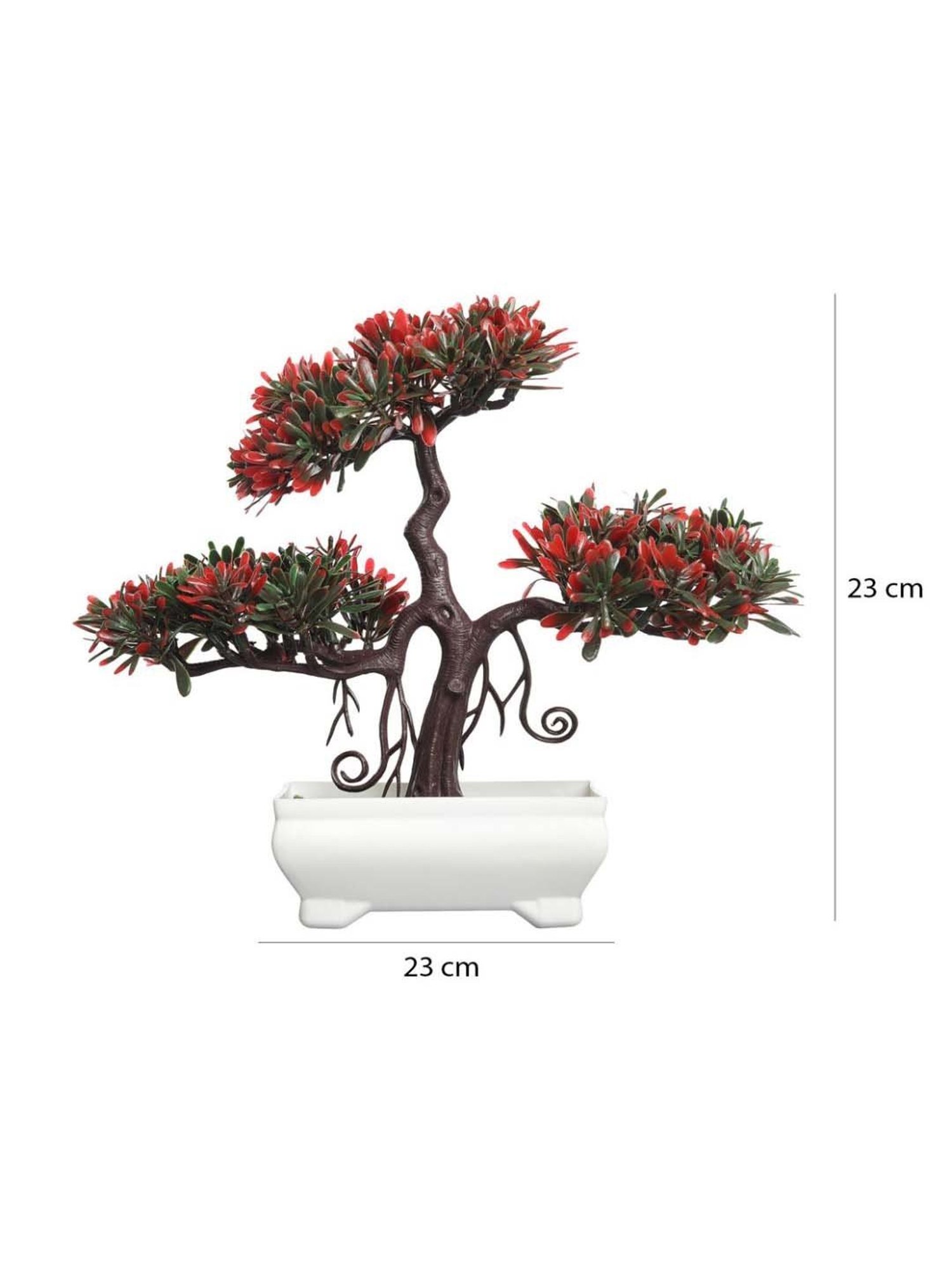 Foliyaj Red & Green Plastic Artificial Plant Bonsai Tree With Leaves
