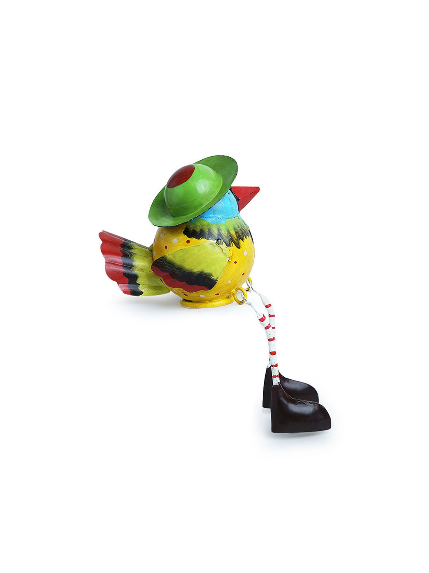 ExclusiveLane Yellow and Sky Blue Sheet Metal Mr. Sparrow Garden Showpiece - Set of 1