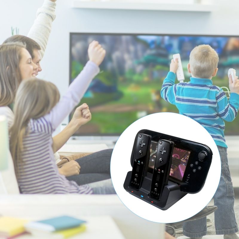 FirstPower 2 x Battery + 3 in 1 Charger Dock Stand Station Power Stand Controllers Charger Dock for Nintendo Wii U Gamepad Remote