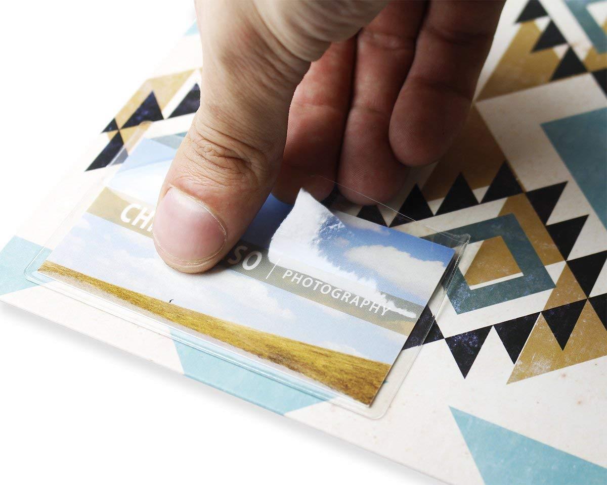 Juvale Business Card Plastic Sleeves - Self Adhesive Poly Pockets Peel and Stick Business Card Holders - Top Load Card Holders - 100 Pack